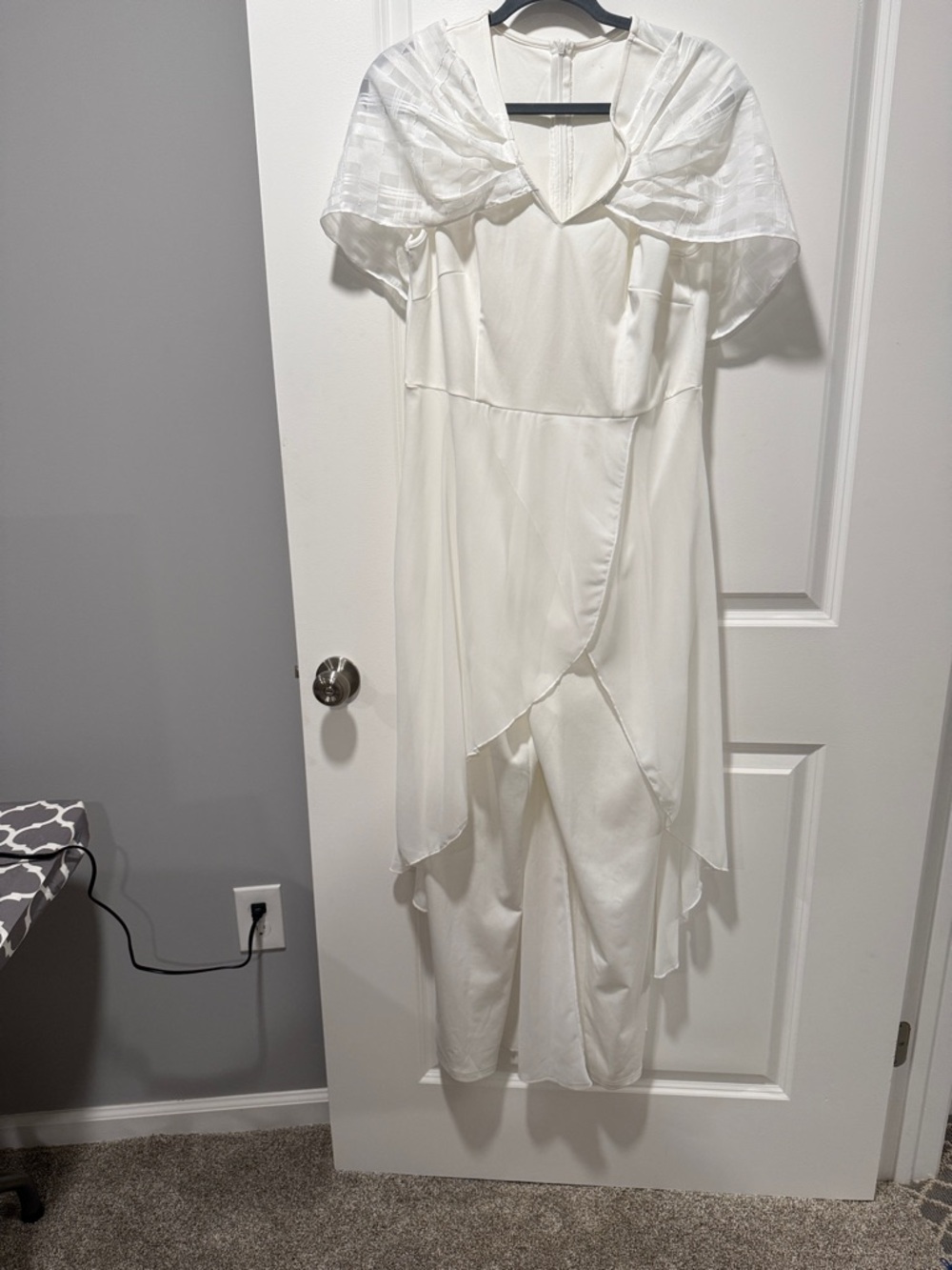 Source Unknown White Layered Jumpsuit with Sheer Capelet